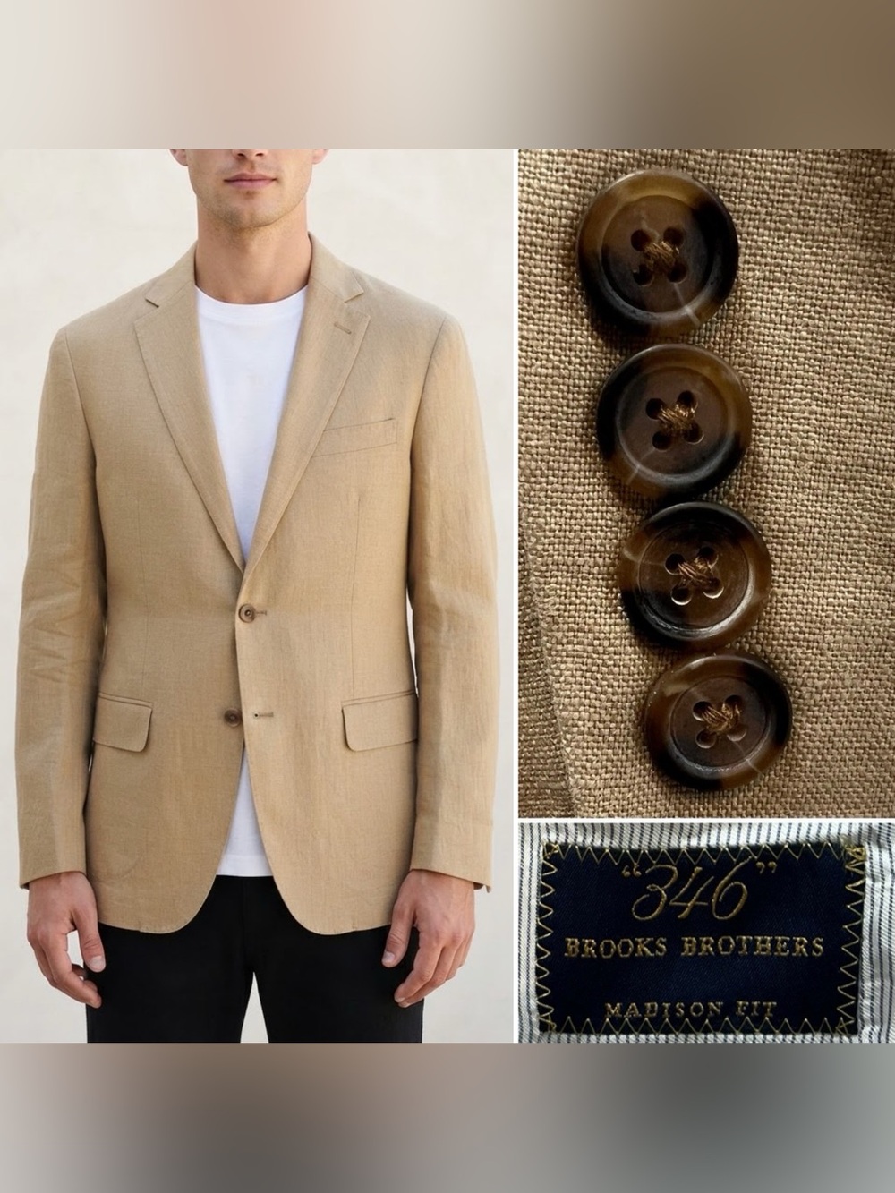 Brooks Brothers Men’s 40R Tan Linen Madison Fit Blazer Jacket